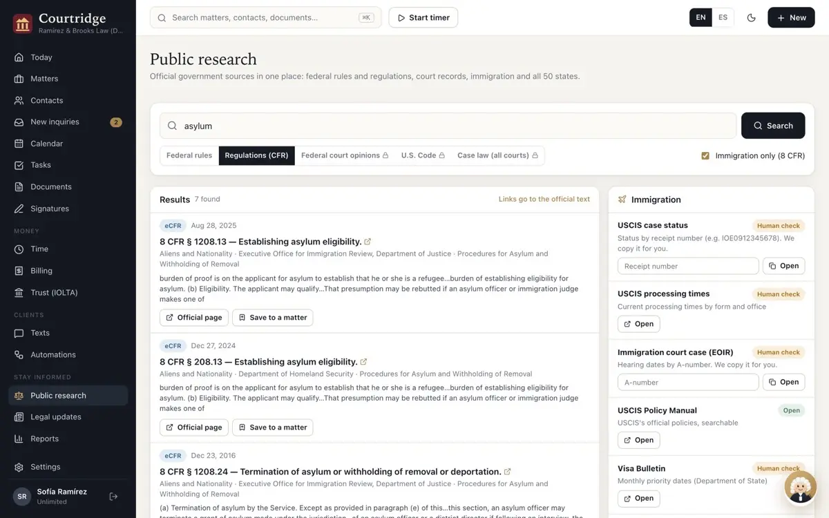 Courtridge: public research screen